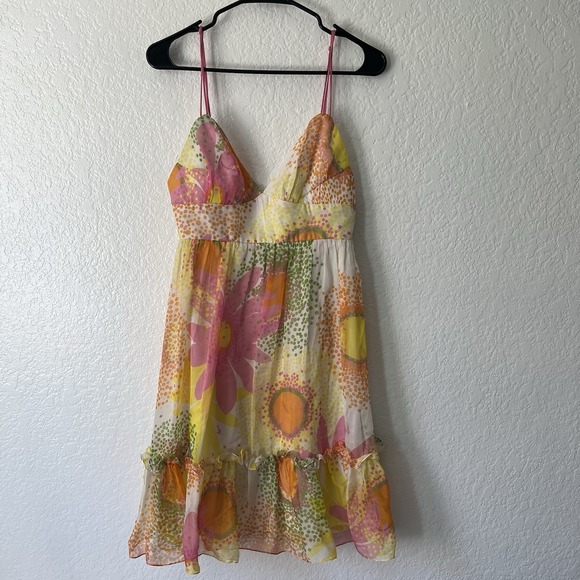 Milly Dresses & Skirts - Milly Of New York Dress Size 6 Babydoll Slip Dress 100% Silk Side Zip Floral Y2K